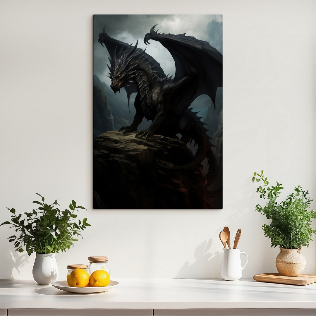 Black dragon on a rock
