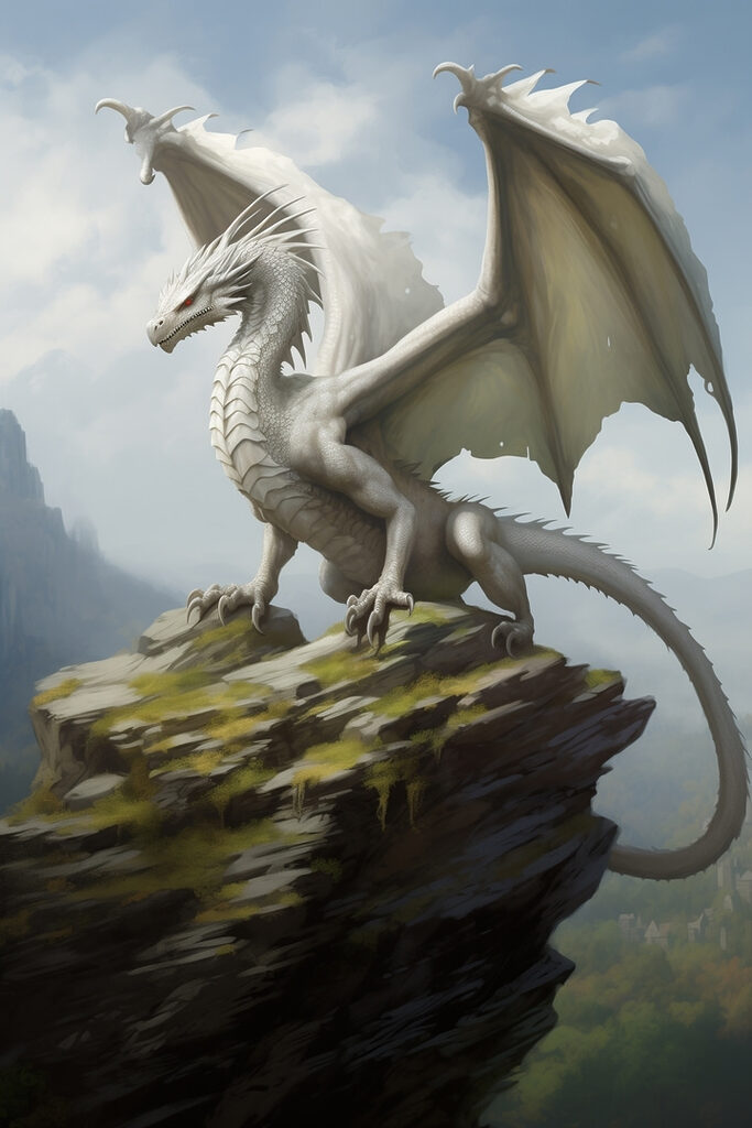 White dragon on a rock