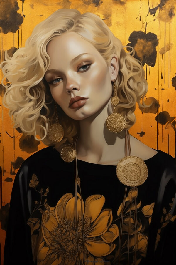 Woman with curly blonde hair and large earrings