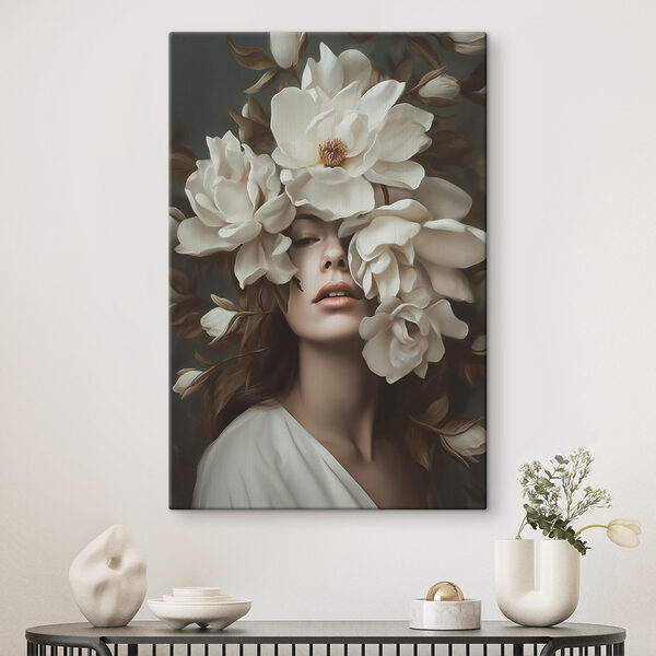 Woman with flowers around her face