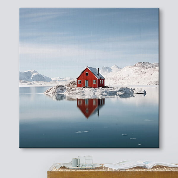 Quadri Una casa rossa su un'isola circondata dall'acqua, con montagne innevate sullo sfondo (COD: s41437) Quadri Quadri Una casa rossa su un'isola circondata dall'acqua, con montagne innevate sullo sfondo (COD: s41437)