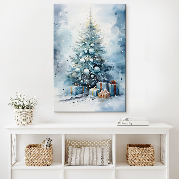 Acquerello raffigurante un albero di Natale con dei regali Quadri Acquerello raffigurante un albero di Natale con dei regali