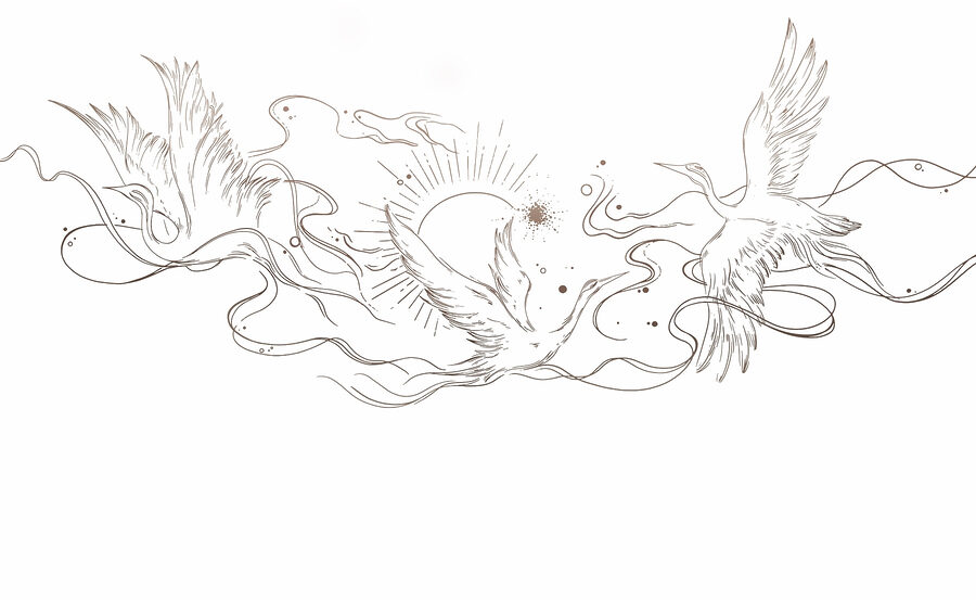 Disegno di uccelli e sole