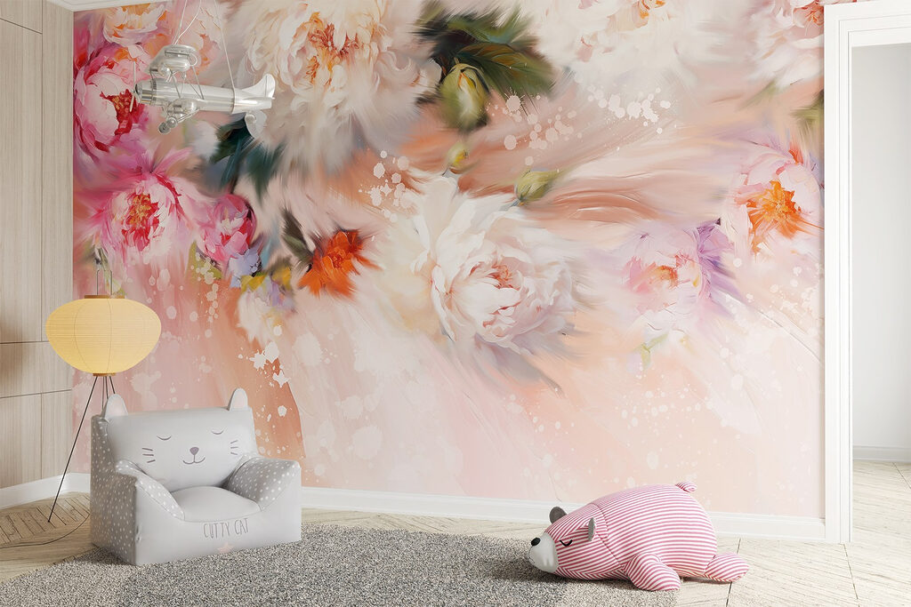 Painting of flowers on a pink background