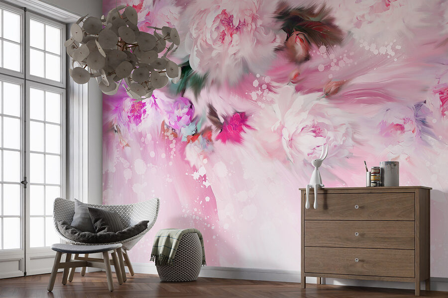 Pittura di fiori su sfondo rosa Pittura di fiori su sfondo rosa