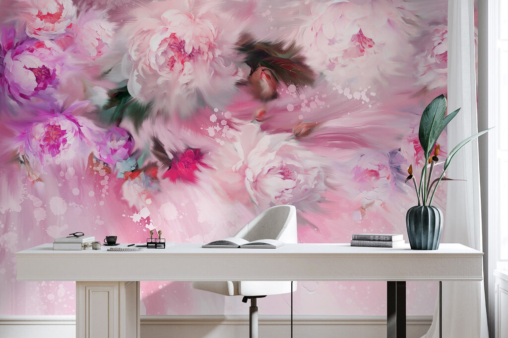 Painting of flowers on a pink background