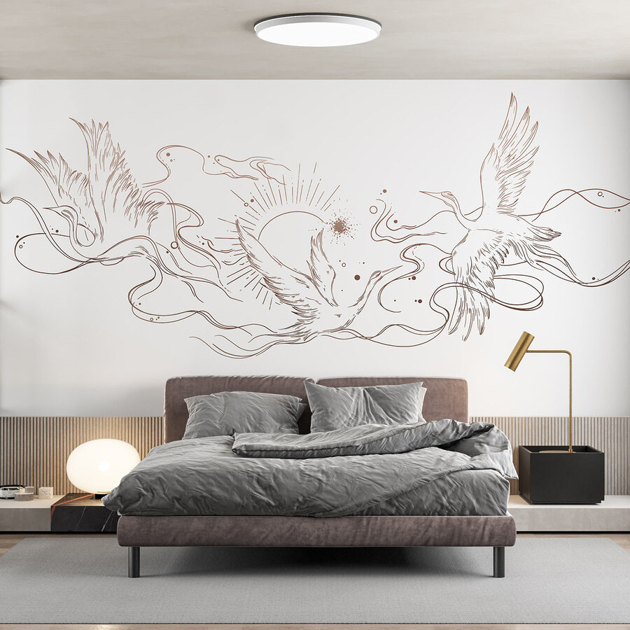 Disegno di uccelli e sole