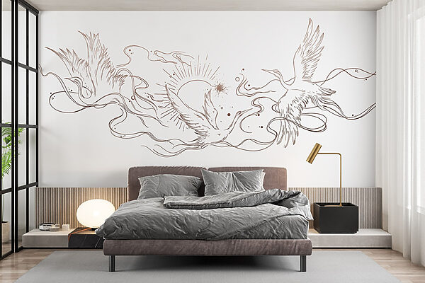 Disegno di uccelli e sole Disegno di uccelli e sole