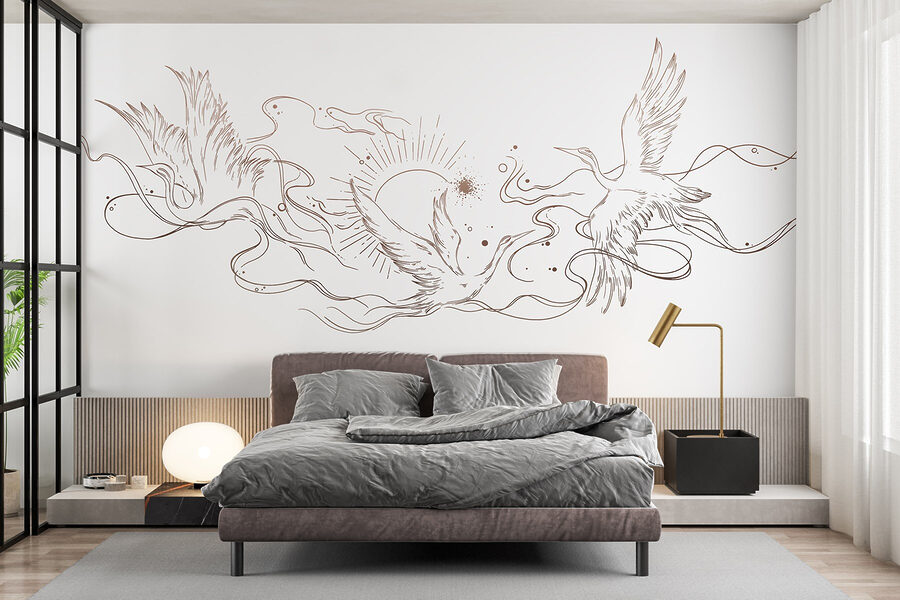 Disegno di uccelli e sole
