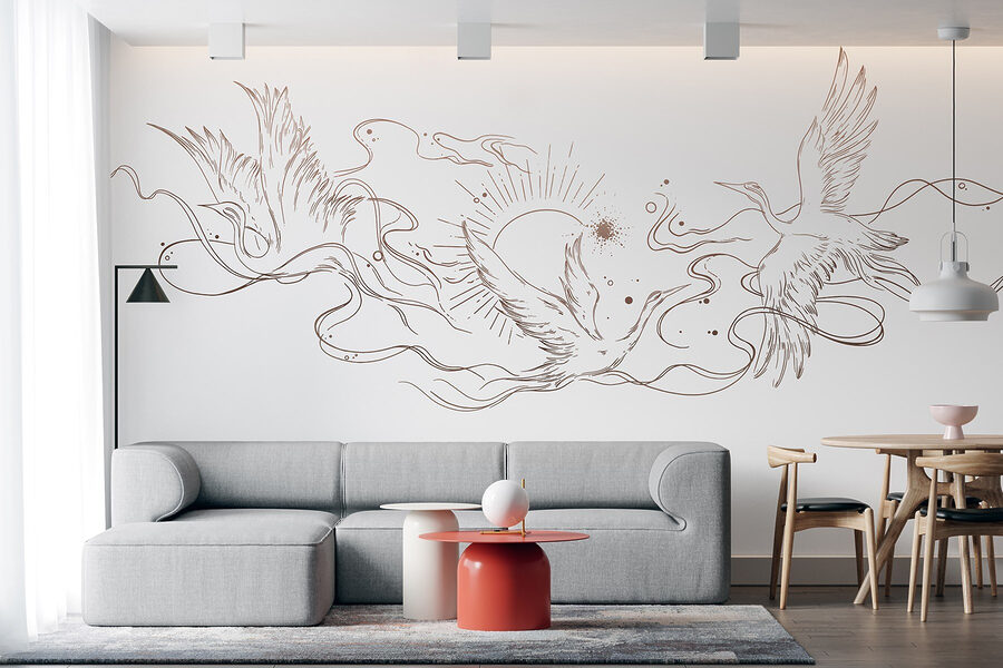 Disegno di uccelli e sole