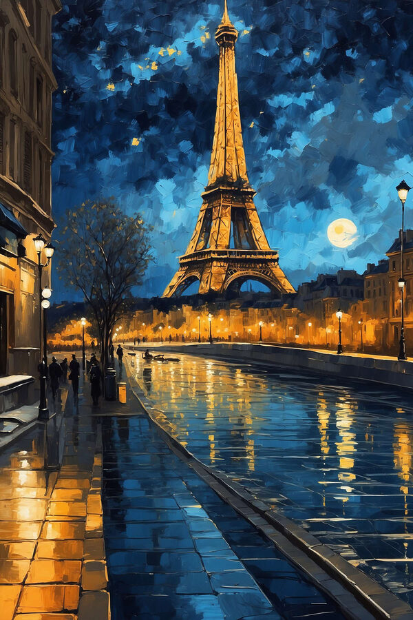 Street with a large tower in the background