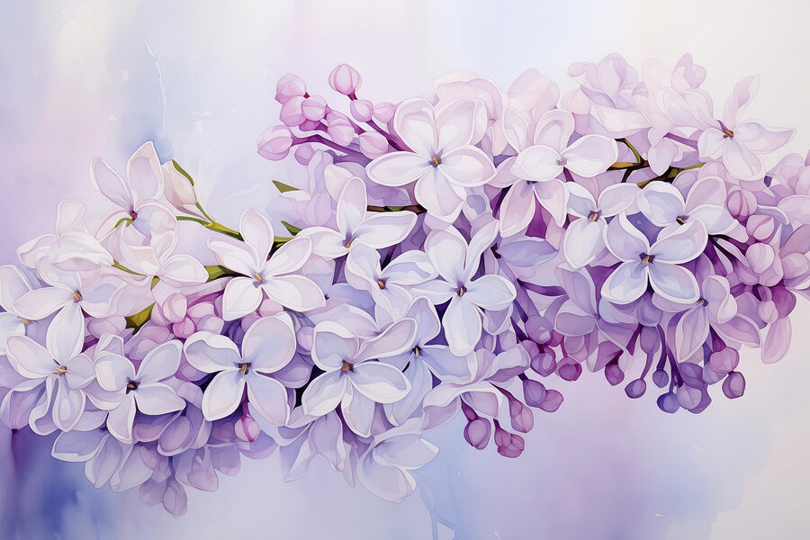 Pittura di un ramo di fiori viola