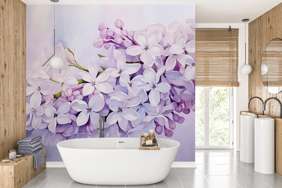 Pittura di un ramo di fiori viola