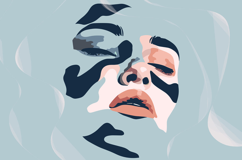 Volto di donna con vernice nera e blu Volto di donna con vernice nera e blu