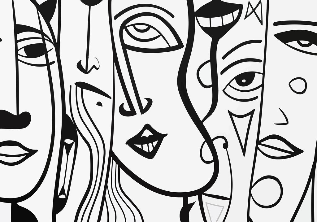 Disegno di volti in bianco e nero Disegno di volti in bianco e nero