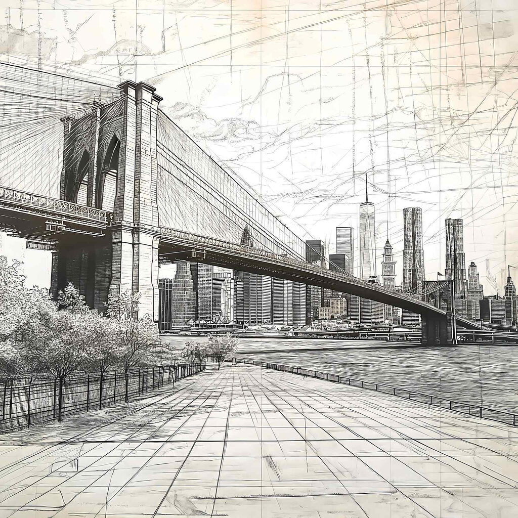 Disegno di un ponte e di una città Disegno di un ponte e di una città