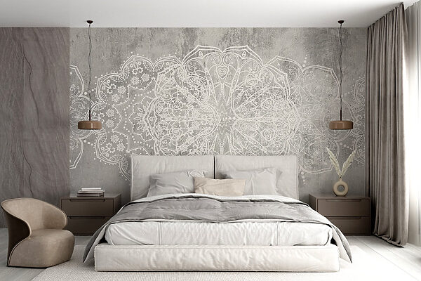 Disegno ornamentale bianco su superficie grigia Disegno ornamentale bianco su superficie grigia