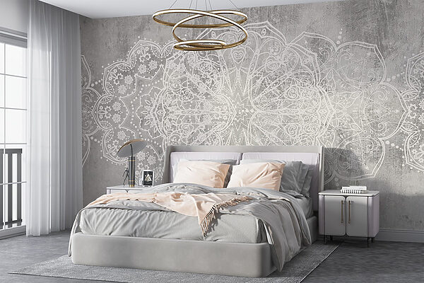 Disegno ornamentale bianco su superficie grigia Disegno ornamentale bianco su superficie grigia