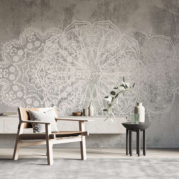 Disegno ornamentale bianco su superficie grigia Disegno ornamentale bianco su superficie grigia
