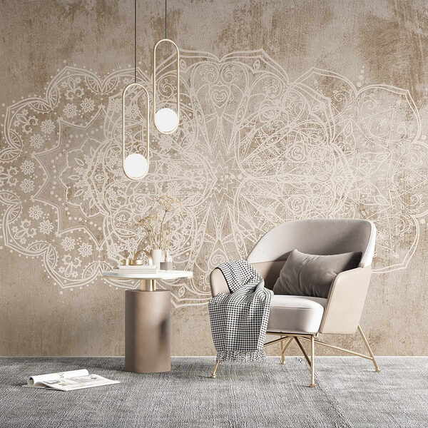 Disegno ornato bianco su superficie marrone Disegno ornato bianco su superficie marrone