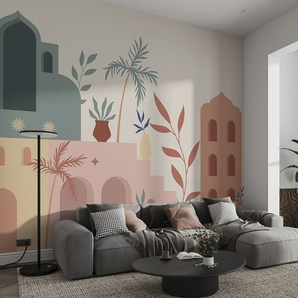 Illustrazione colorata di edifici e piante Illustrazione colorata di edifici e piante