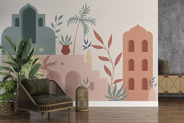 Illustrazione colorata di edifici e piante Illustrazione colorata di edifici e piante