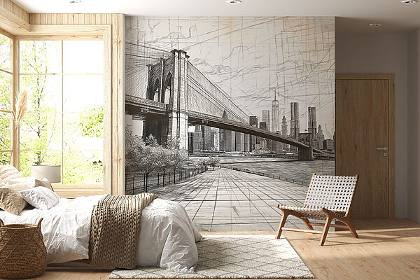 Disegno di un ponte e di una città Disegno di un ponte e di una città