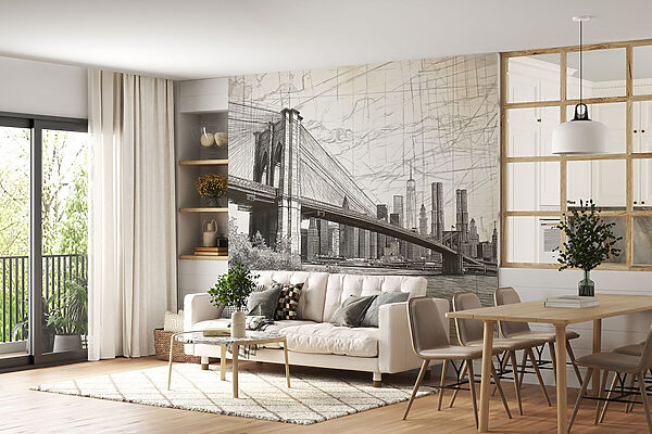 Disegno di un ponte e di una città Disegno di un ponte e di una città
