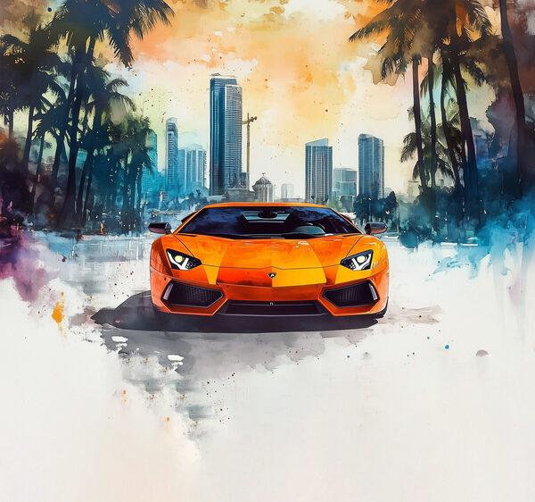 Auto sportiva arancione sulla neve Auto sportiva arancione sulla neve
