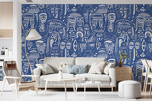 Disegno di volti in bianco e blu Disegno di volti in bianco e blu