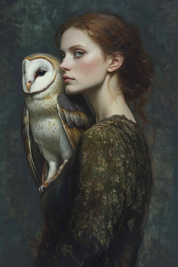 Woman holding an owl
