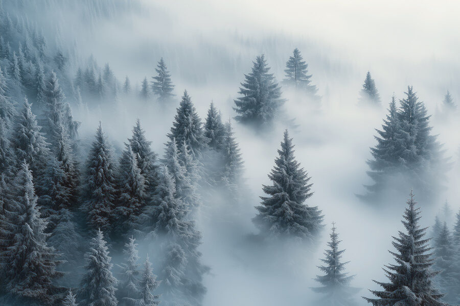 Gruppo di alberi coperti di neve