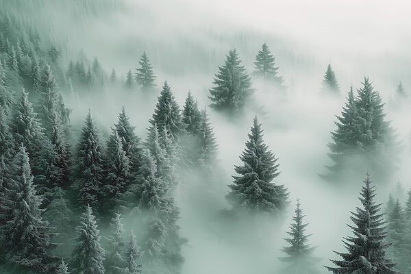 Gruppo di alberi nella nebbia Gruppo di alberi nella nebbia