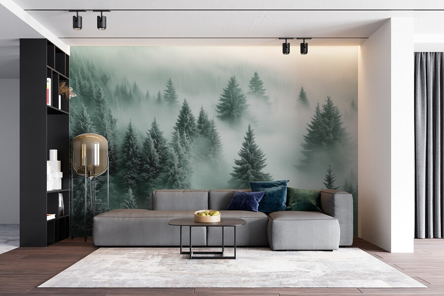 Gruppo di alberi nella nebbia