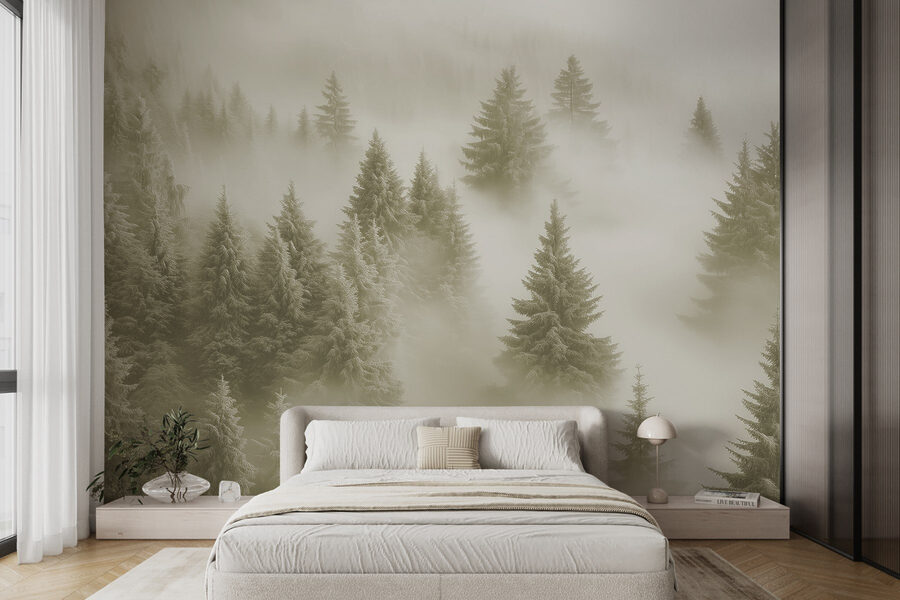 Gruppo di alberi nella nebbia Gruppo di alberi nella nebbia
