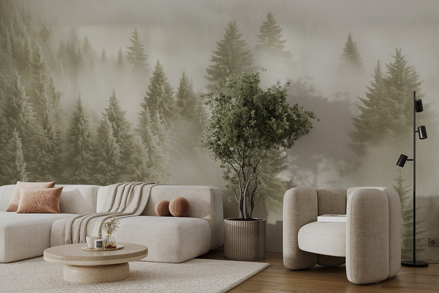 Gruppo di alberi nella nebbia Gruppo di alberi nella nebbia