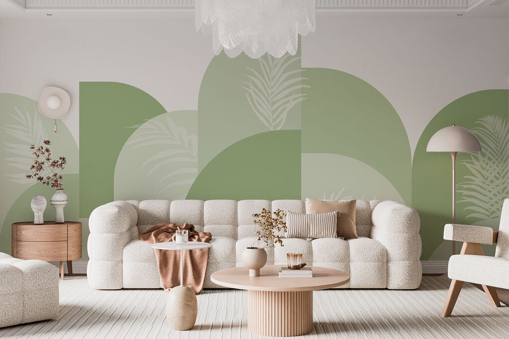 Green and white background with white leaves