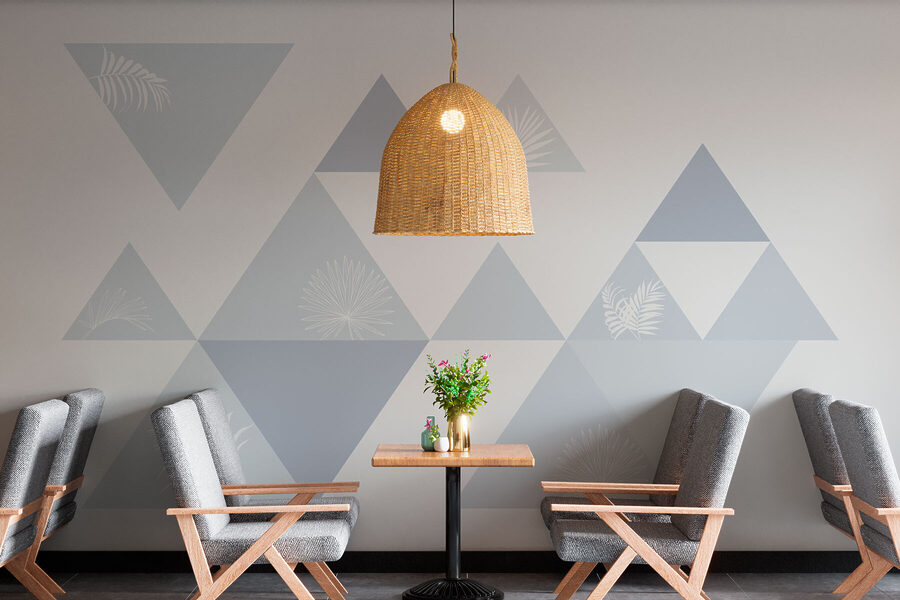 Triangoli bianchi e blu con foglie