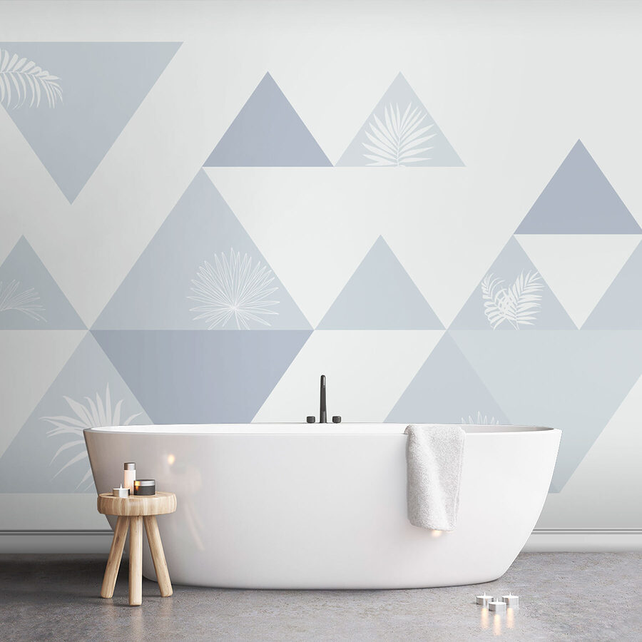 Triangoli bianchi e blu con foglie