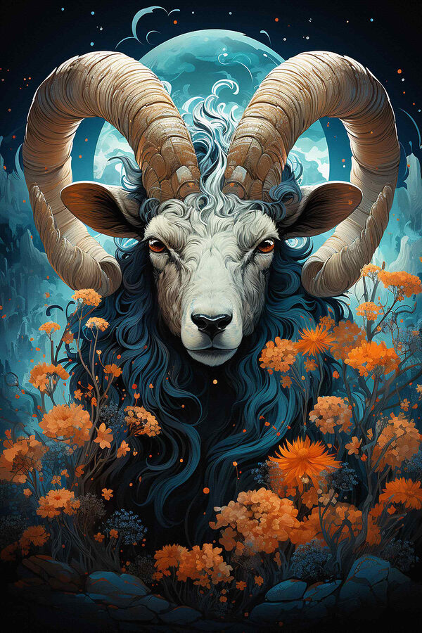 Painting of a ram with horns