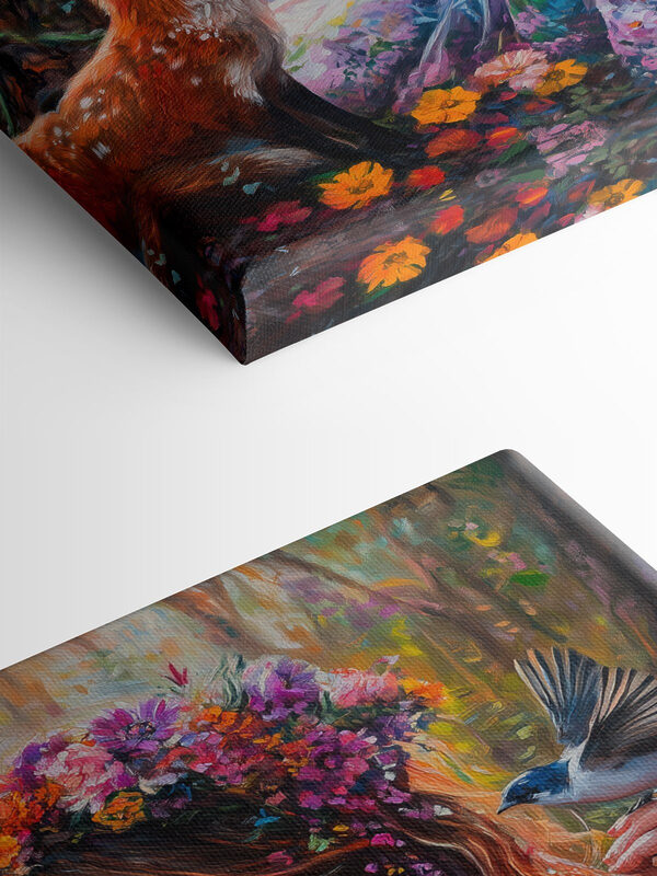 Painting of a woman holding flowers and birds Painting of a woman holding flowers and birds