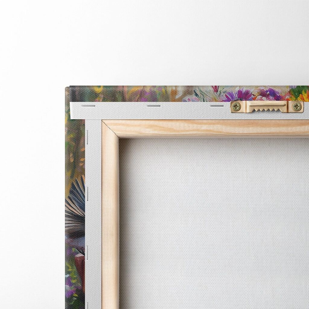 Painting of a woman holding flowers and birds Painting of a woman holding flowers and birds