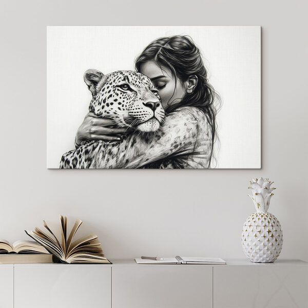 Quadri Disegno di una donna che abbraccia un leopardo (COD: s41455) Quadri Quadri Disegno di una donna che abbraccia un leopardo (COD: s41455)