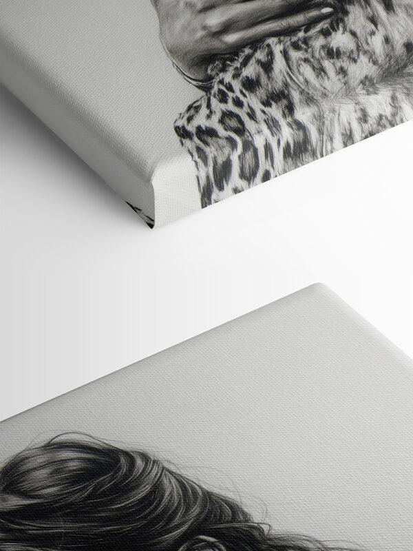 Drawing of a woman hugging a leopard Drawing of a woman hugging a leopard