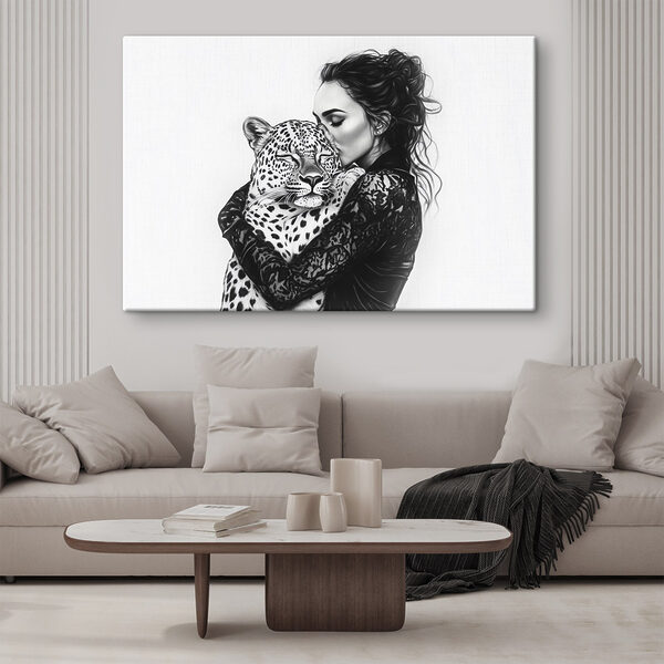 Quadri Una donna che abbraccia un leopardo (COD: s41457) Quadri Quadri Una donna che abbraccia un leopardo (COD: s41457)