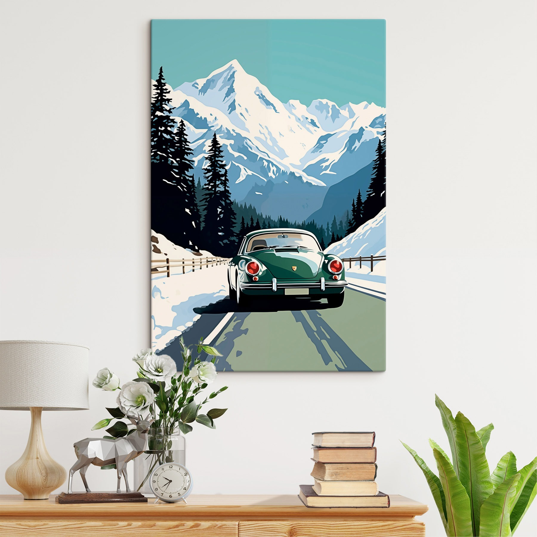 Car driving on a snowy road