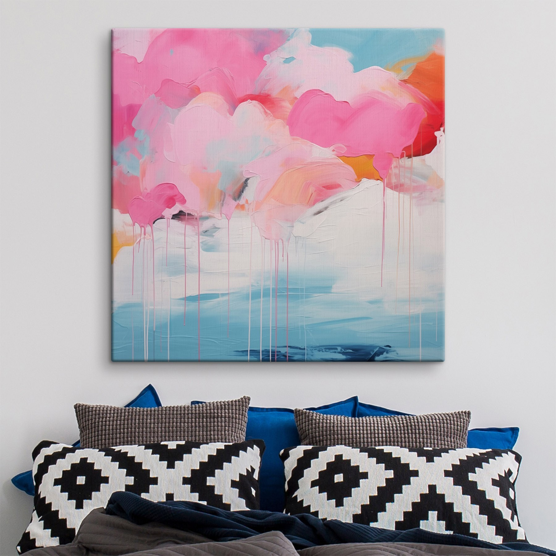 Painting of pink clouds and blue sky Painting of pink clouds and blue sky