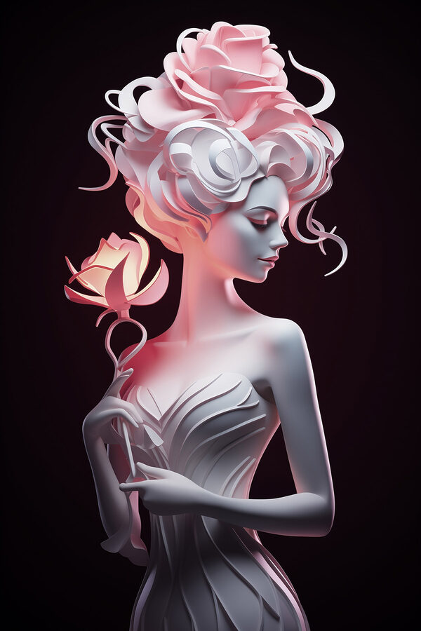 Statue of a woman holding a rose
