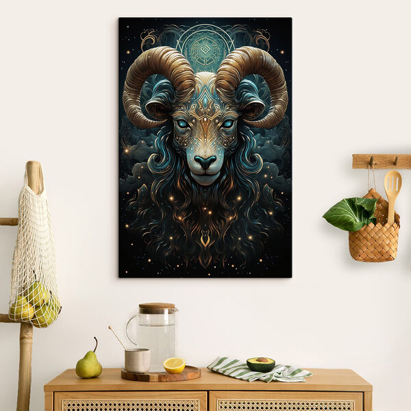 Painting of a ram with a pattern on it