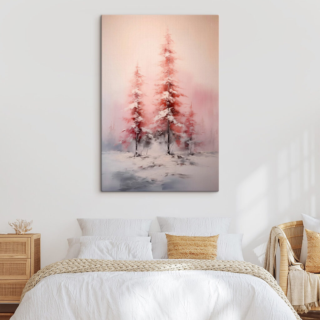 Painting of trees covered in snow